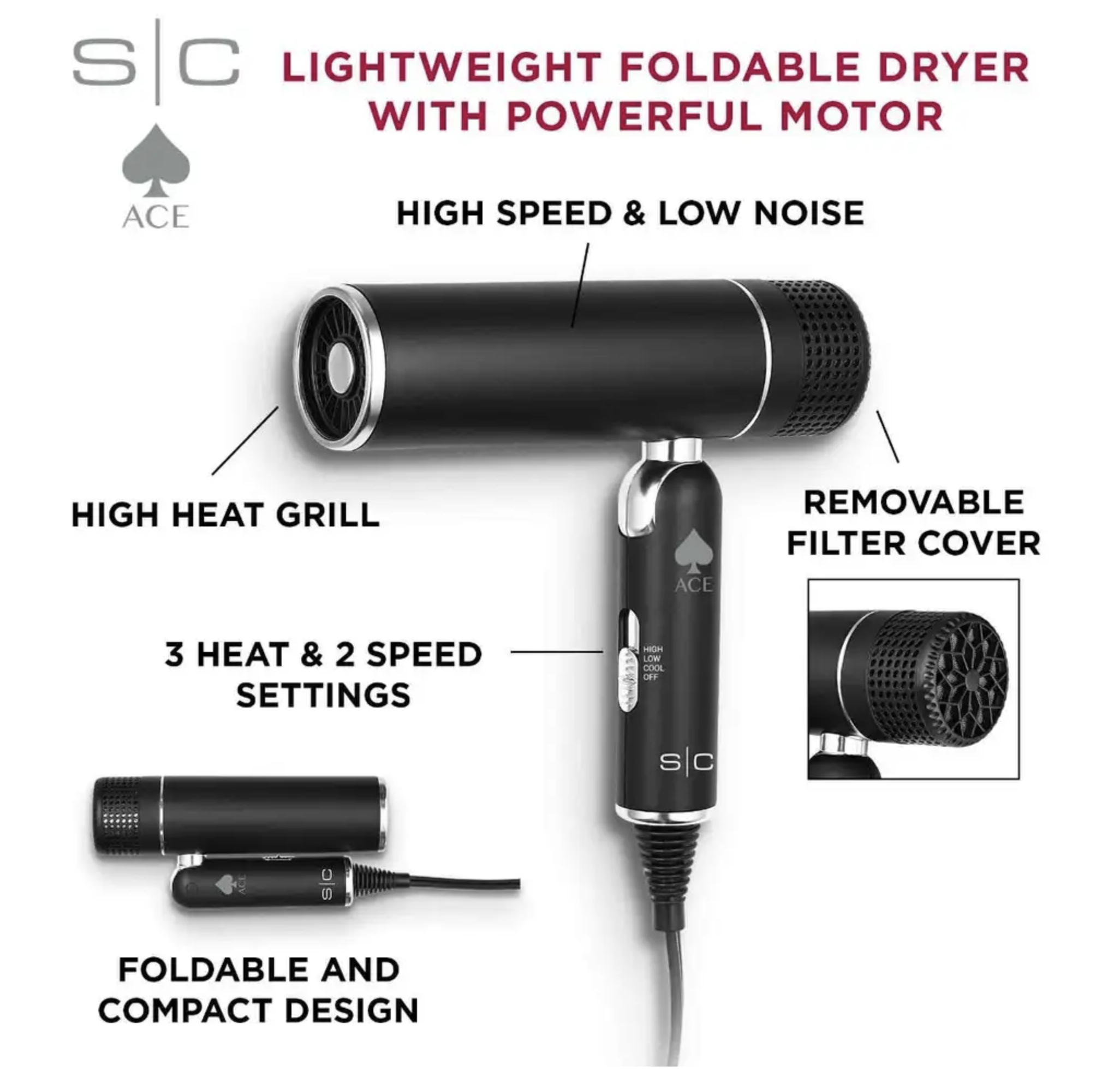 StyleCraft ACE FOLDABLE LIGHTWEIGHT HAIR DRYER SC103B